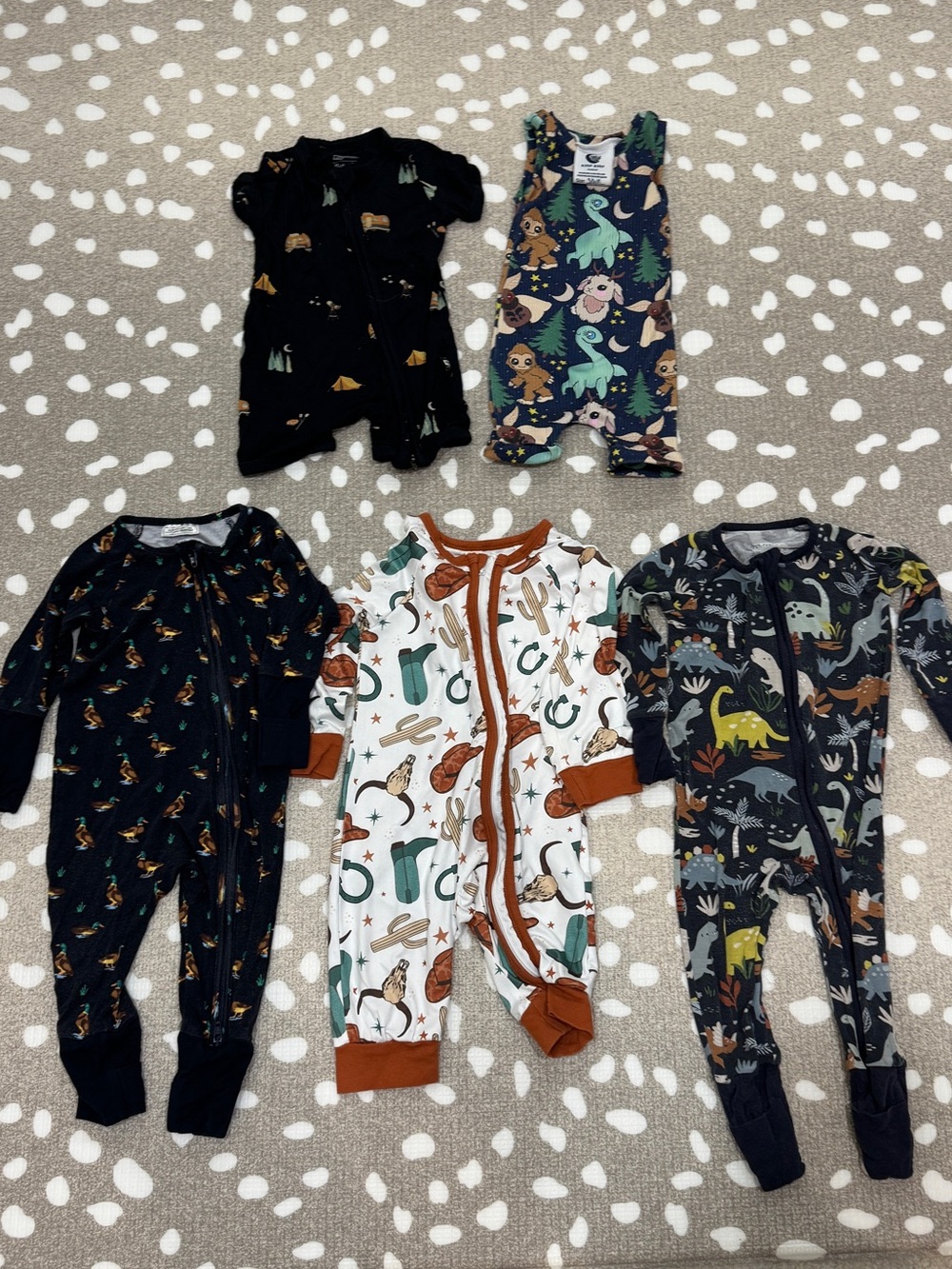 Lot of 5 bamboo footies baby boy romper zippy western kyte pokemon ducks navy - Picture 7 of 7